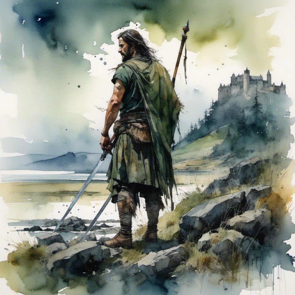Highland Warrior with Claymore in Chiaroscuro