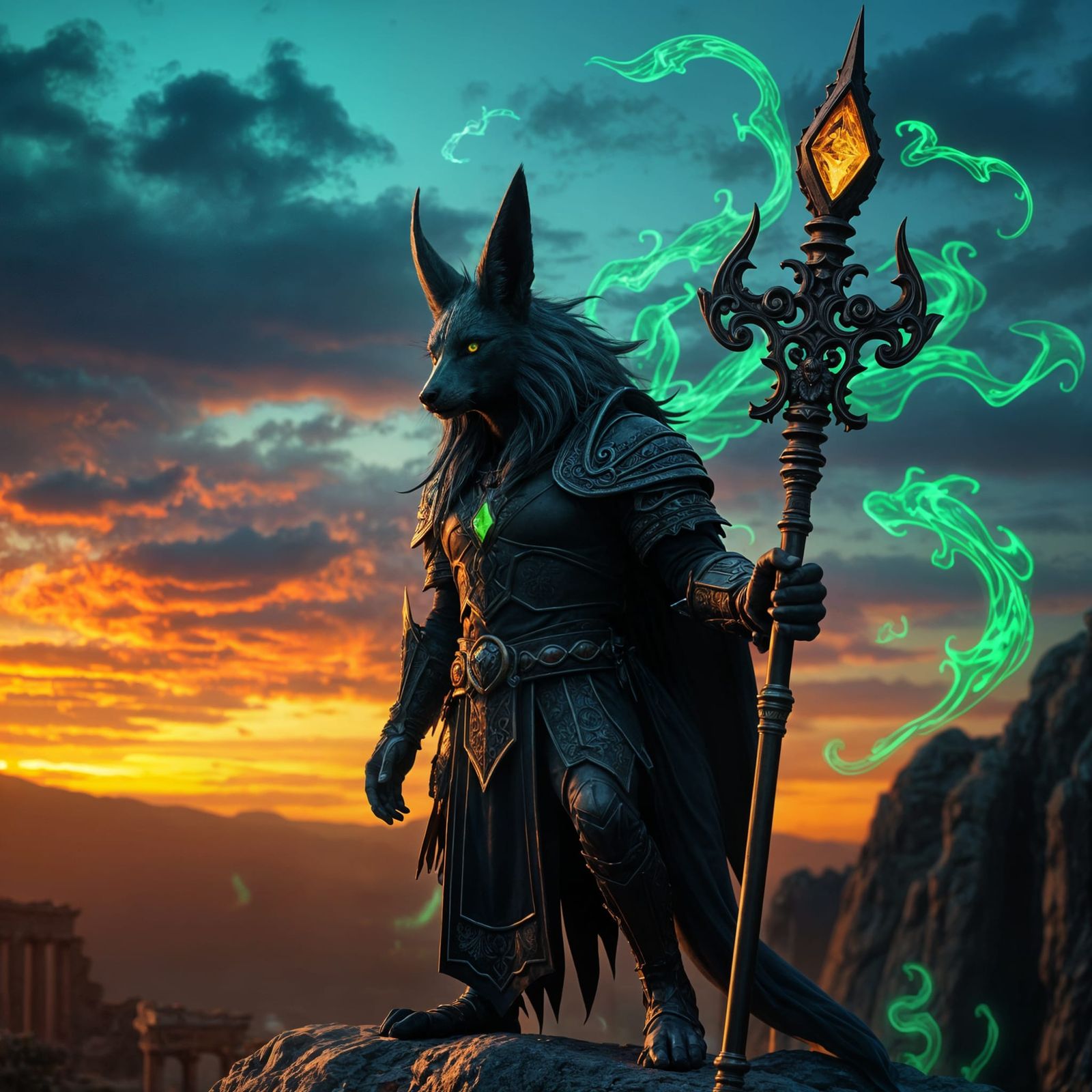 Jackal Warrior at Sunset in Fantasy Style