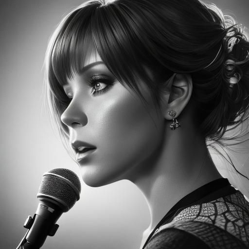 Monochrome Portrait of Singer with Microphone