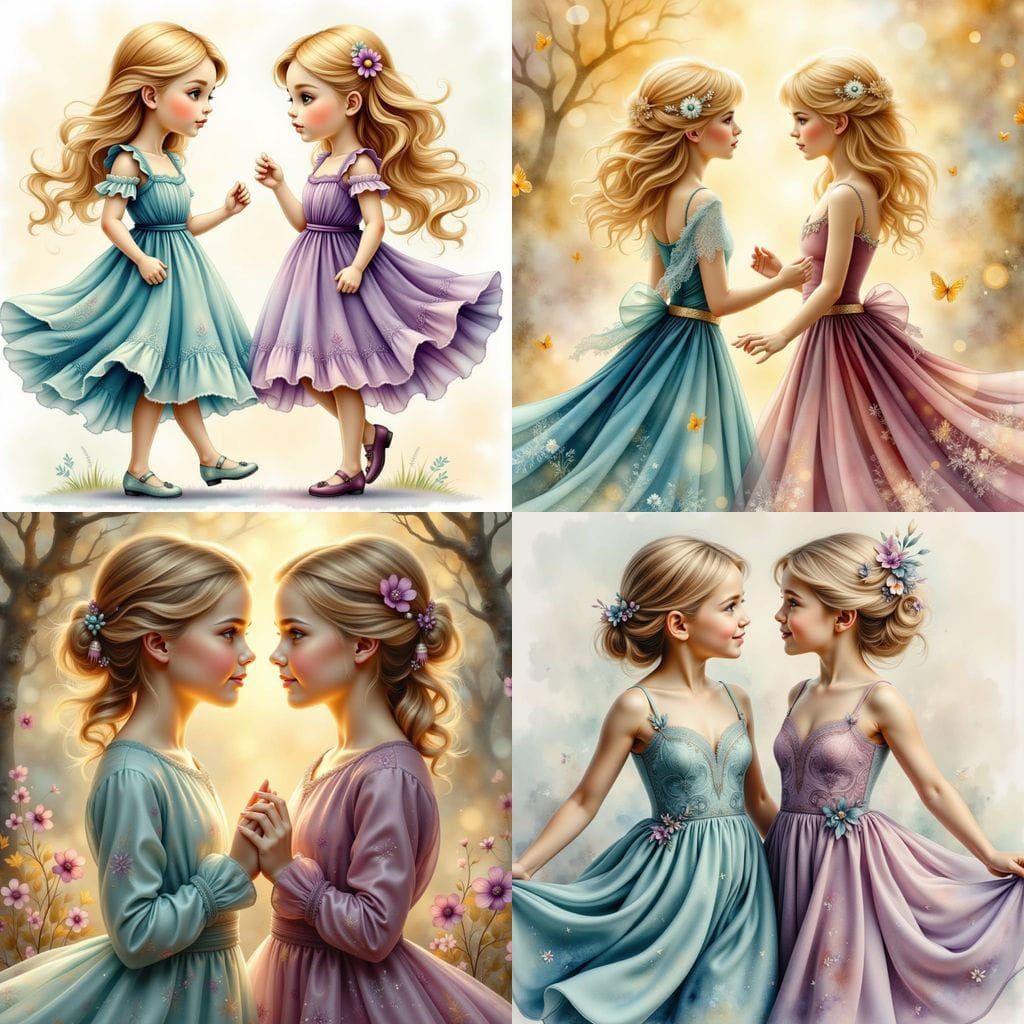 Hyper Realistic Watercolor Twins Dance and Sing