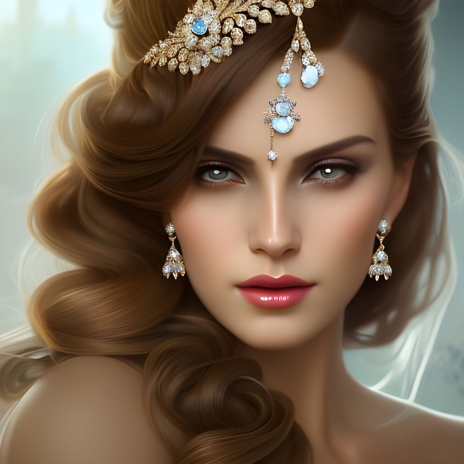 Diamond Goddess Portrait in Art Nouveau Style