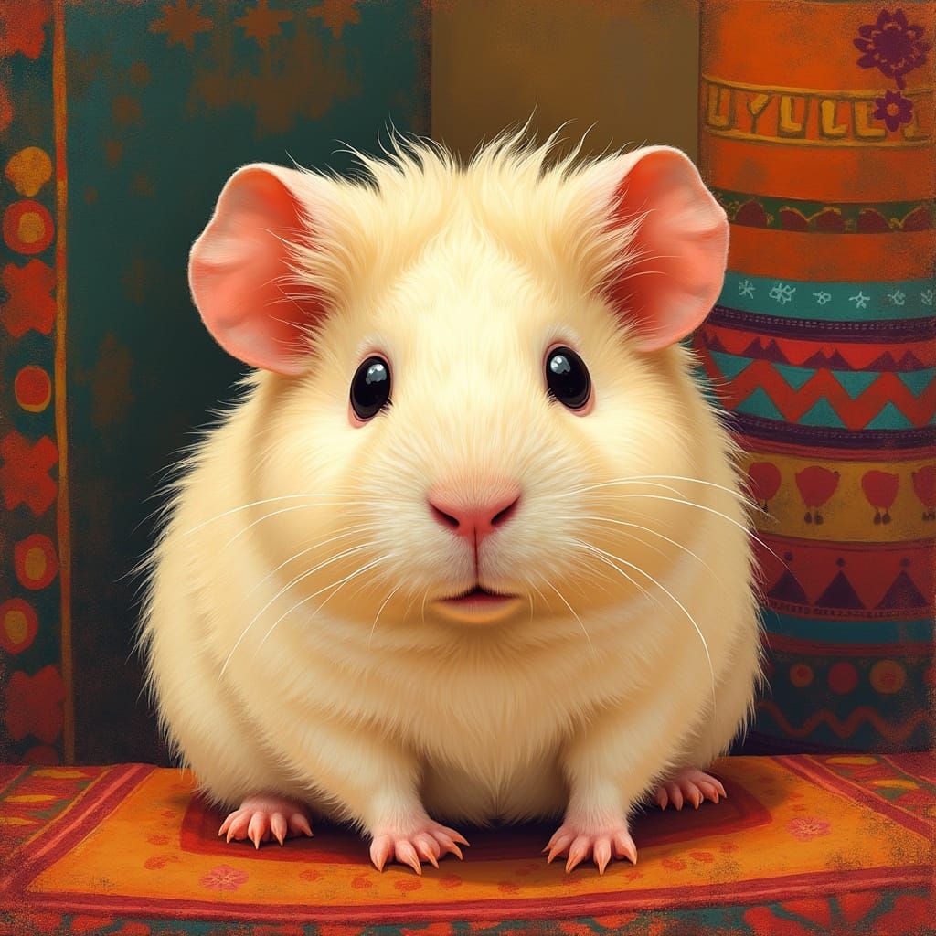 Blonde Andean Guinea Pig in Folk Art Style