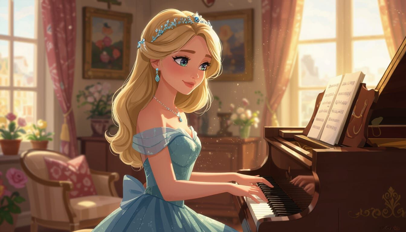 Pixar-Style Blonde Girl Plays Piano