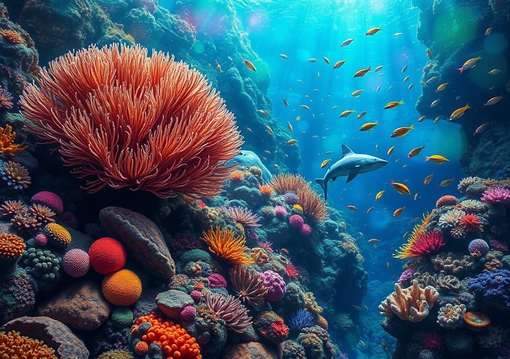 Australian Coral Reef with Shark, Splash Art