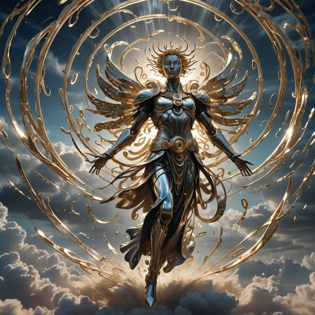 Metallic Angel Emerges From Numeral Whirlwind