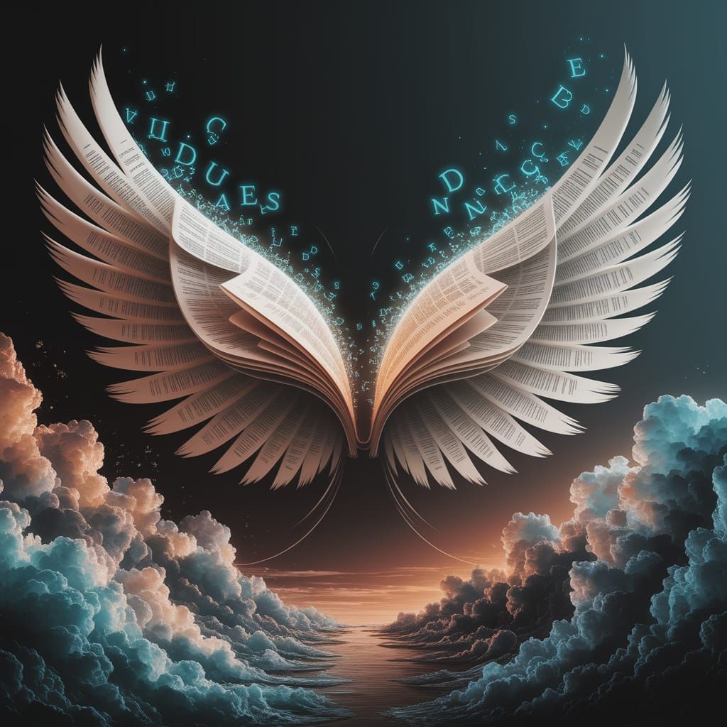 Dictionary Wings in Surreal Concept Art Style