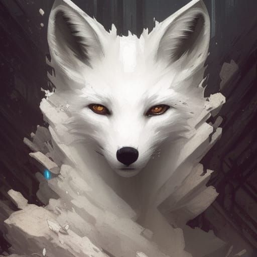 White Fox in Dark Fantasy Style