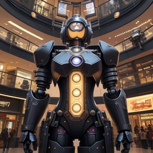 Steampunk Robot in Shopping Center Illustration