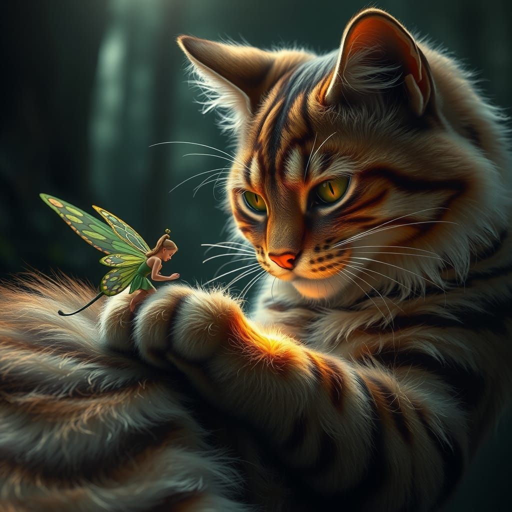 Fairy Heals Cat Paw: Brian Froud Style Portrait
