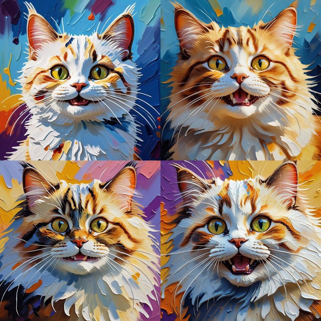 Happiest Cat: Smiling Munchkin in Impasto Style