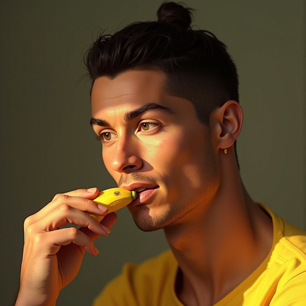 Cristiano Ronaldo Eating Banana in Hyperrealistic Style