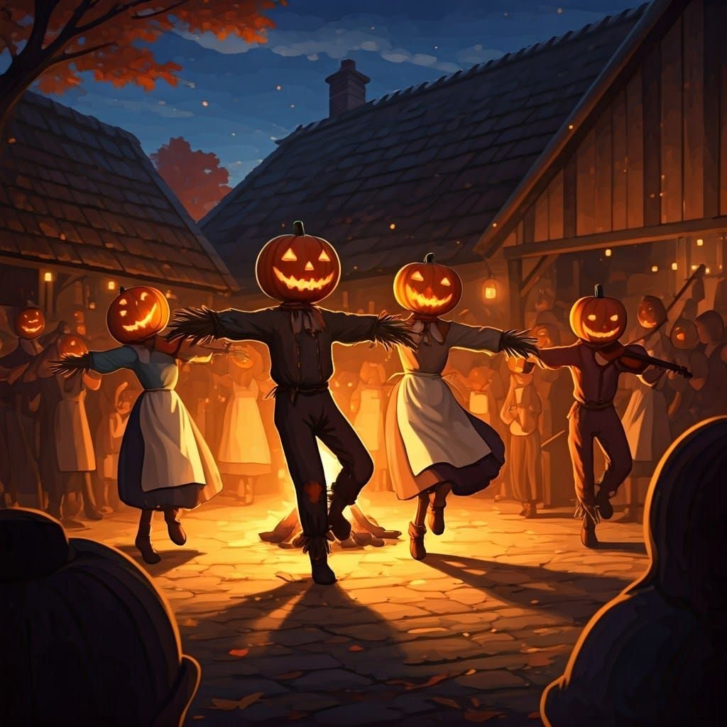 Autumn Scarecrows Dance in Ghibli-esque Anime Style