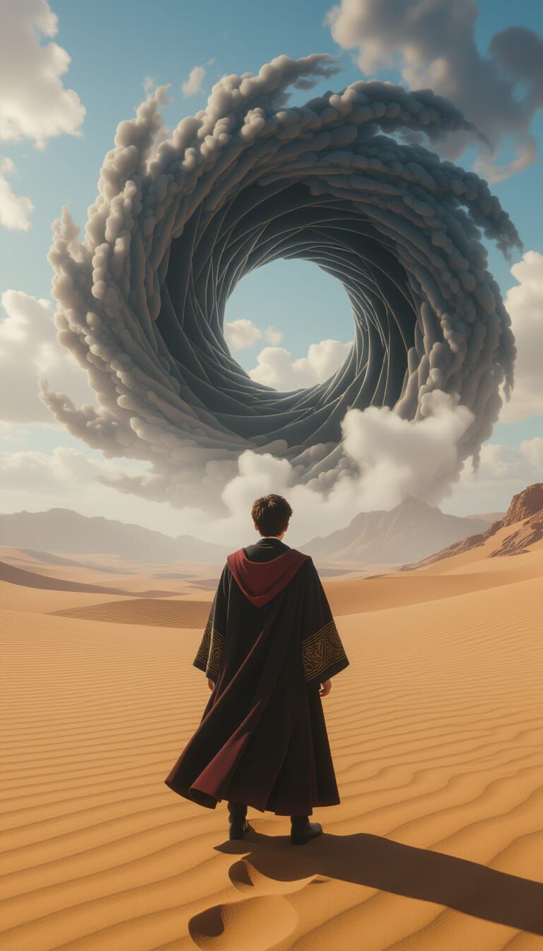 Harry Potter in Surreal Desert Landscape