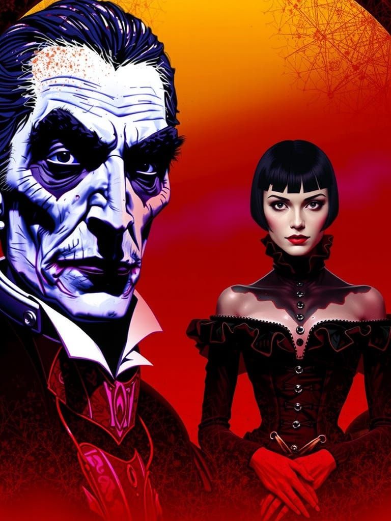 Victorian Woman Lured by Dark Dracula in Gothic Lair