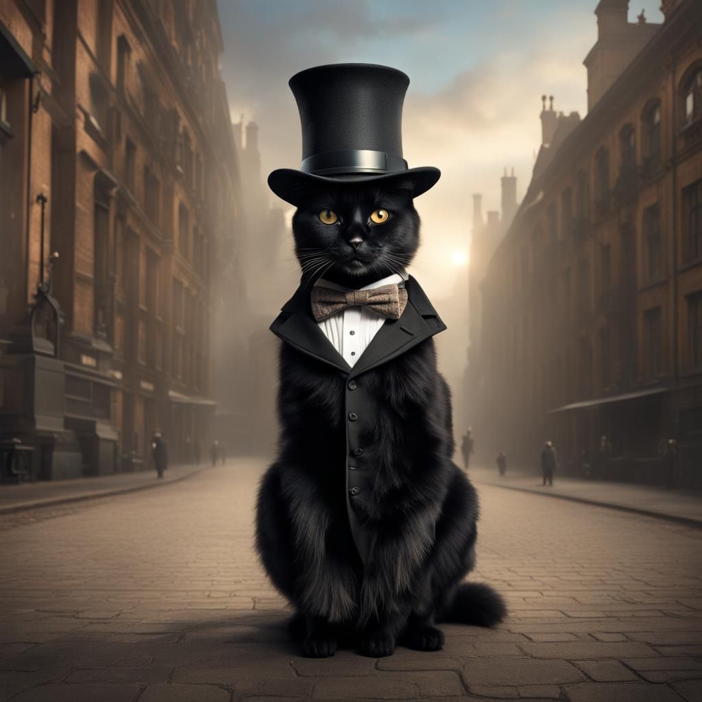 Black Cat Gentleman in Detailed Matte Painting