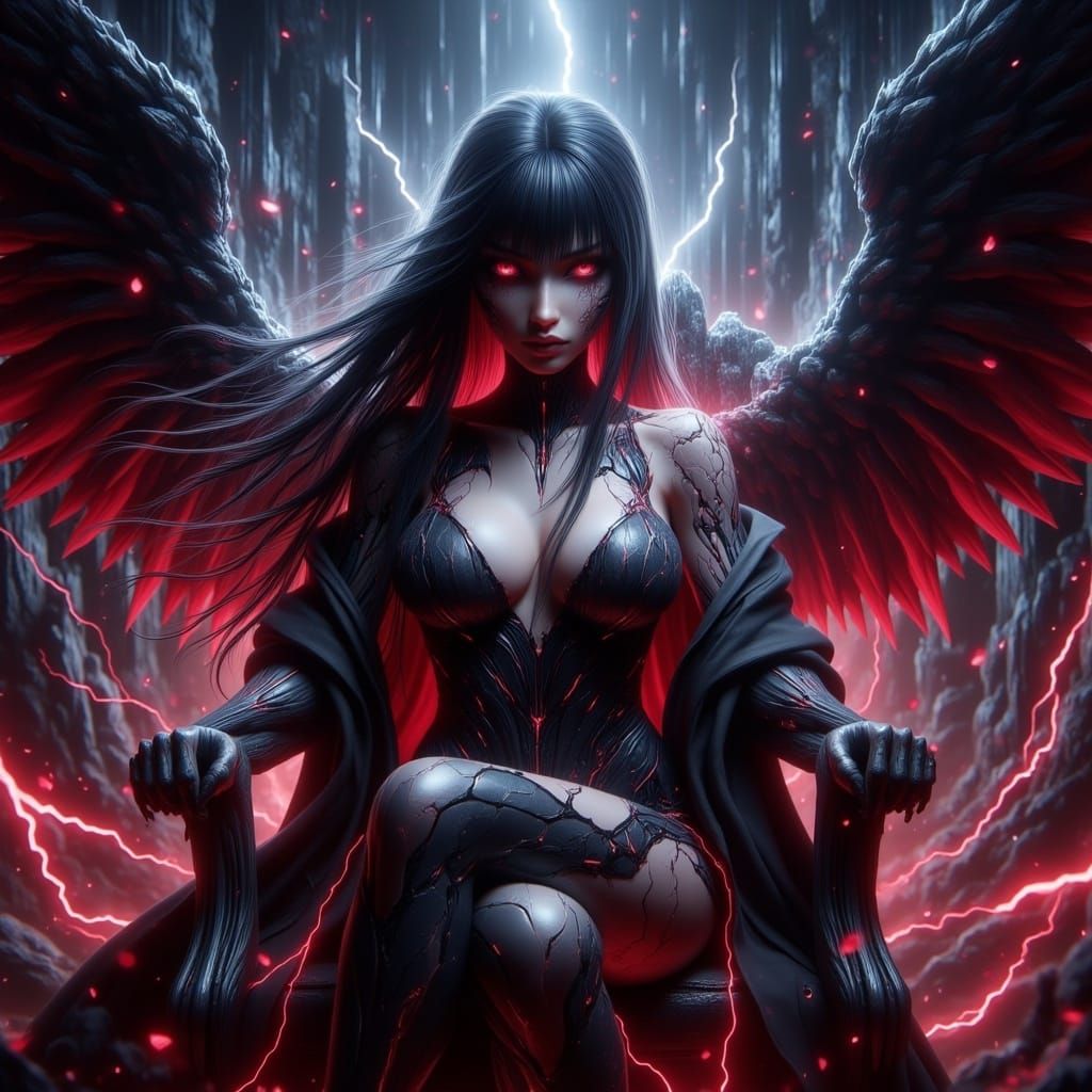 Dark Sorceress on Throne with Red Magic
