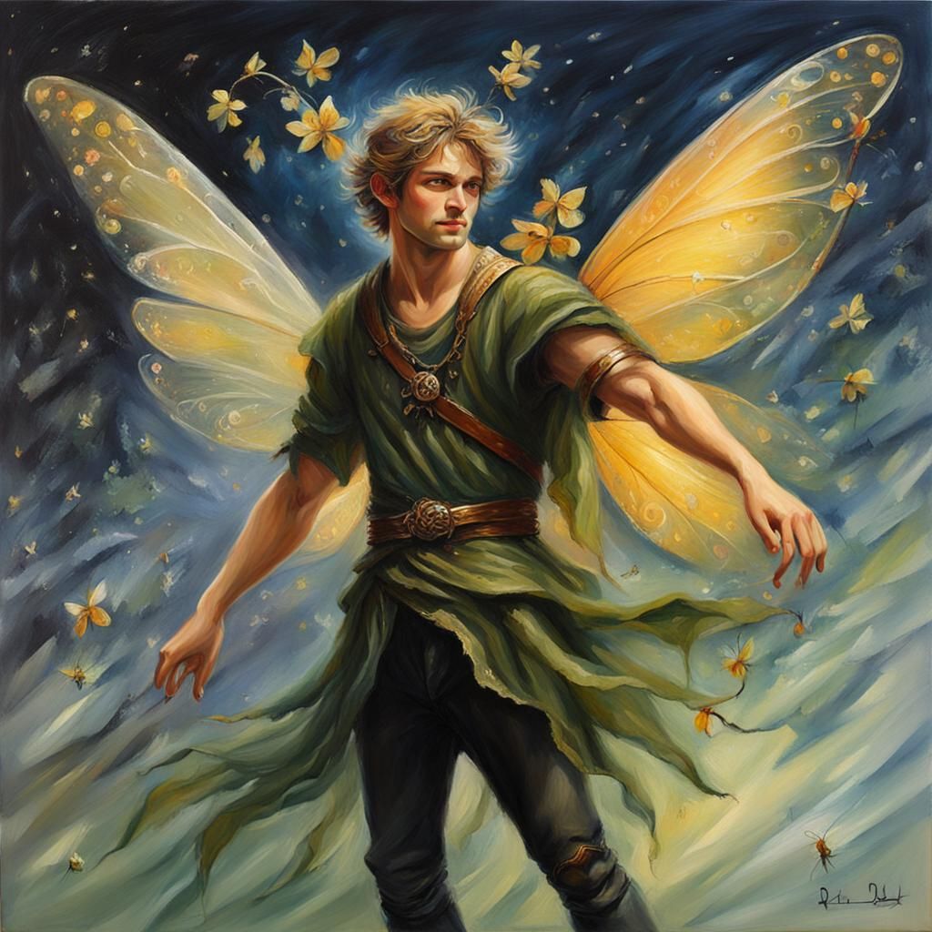 Ethereal Male Fairy Oil Painting