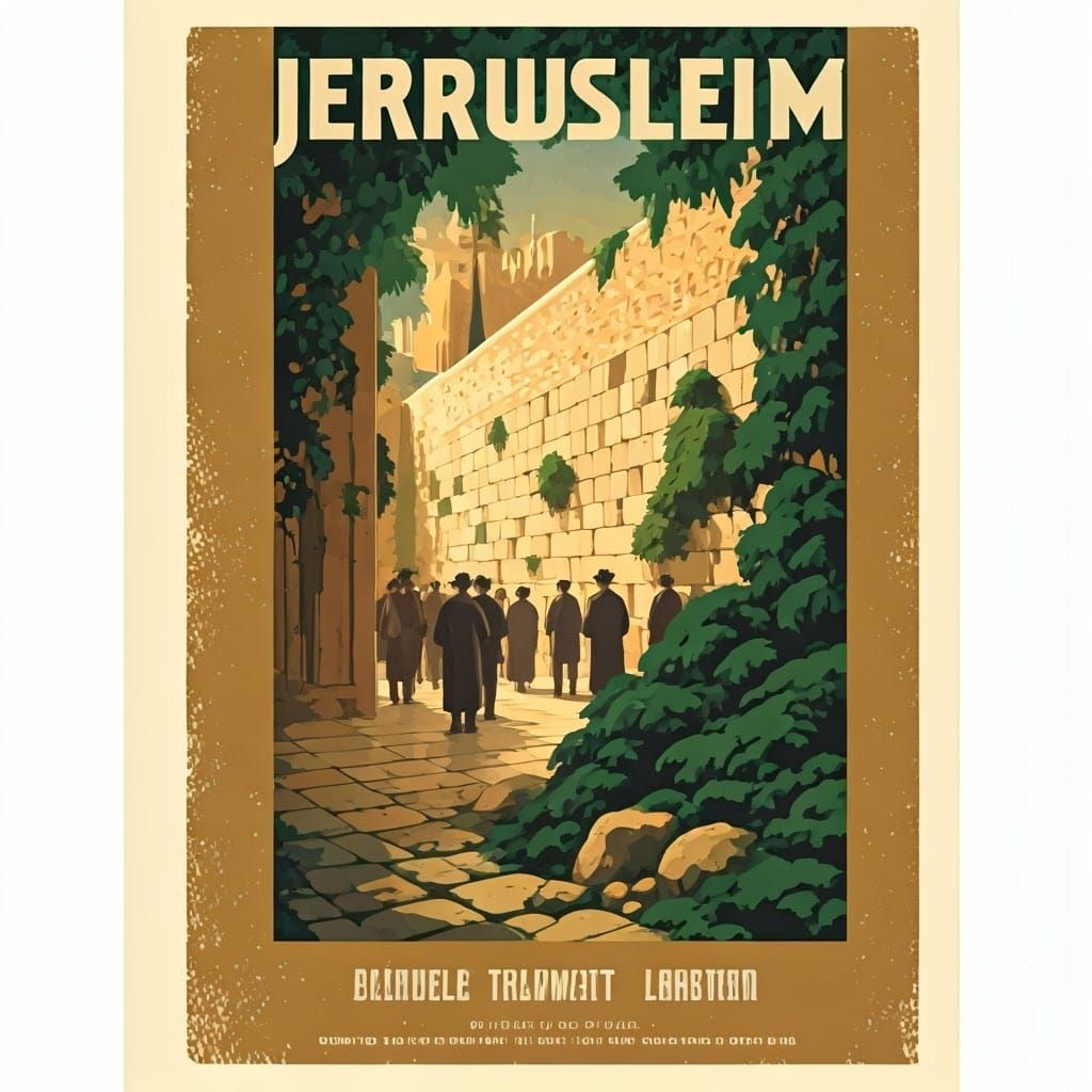Vintage Jerusalem Travel Poster in Art Nouveau Style