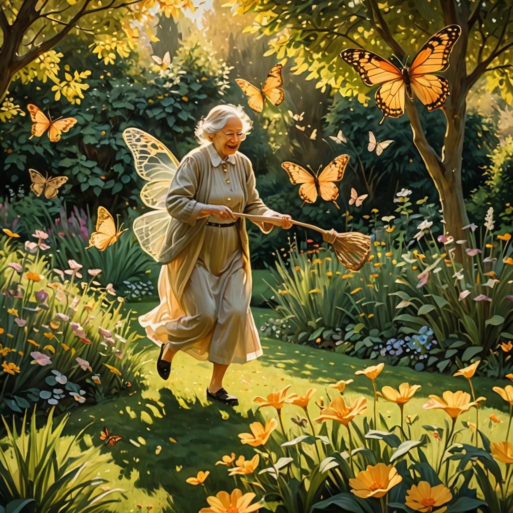 Elderly Person Chasing Memories: Impressionist Concept Art