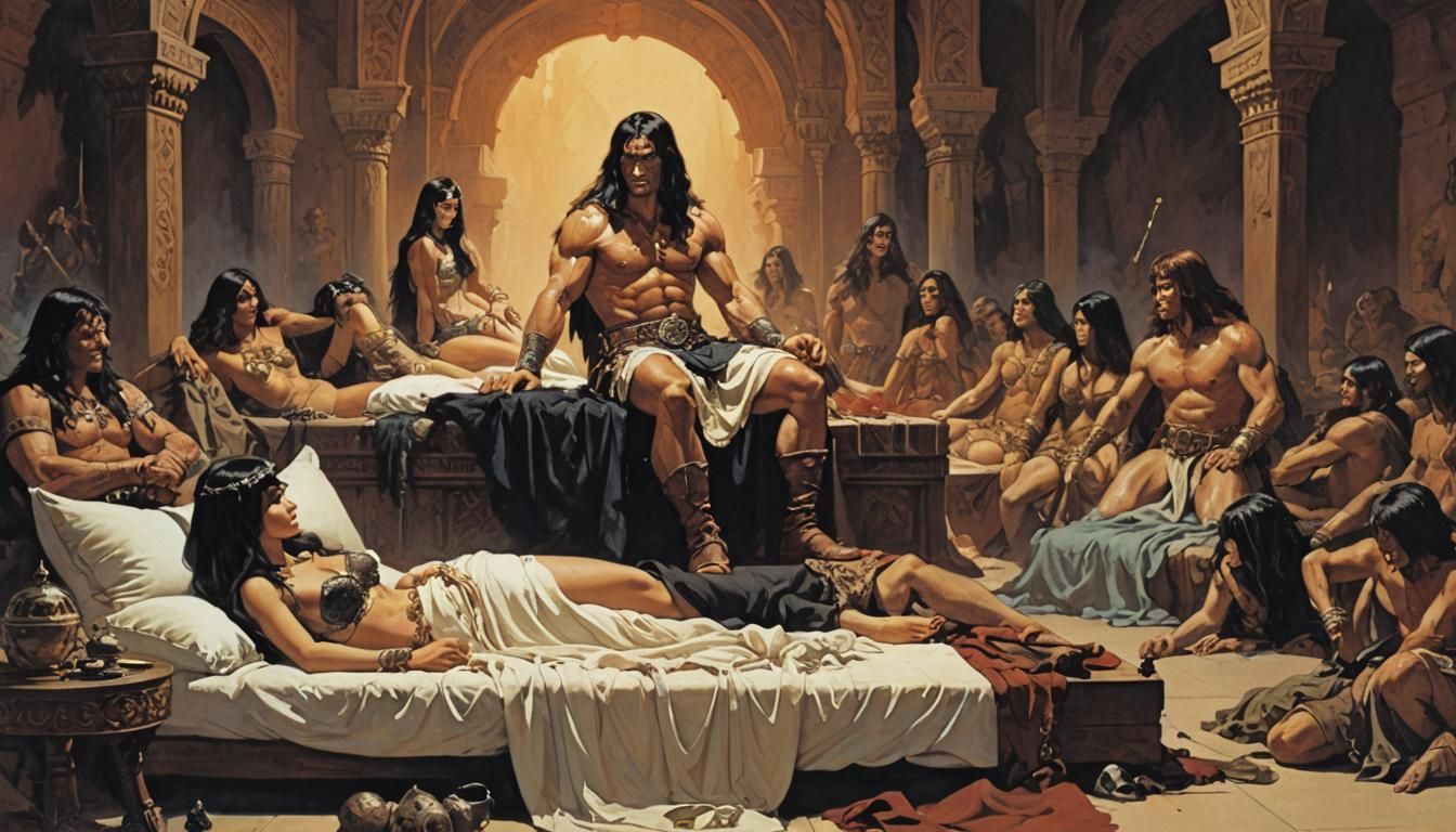 Conan the Barbarian in Harem, 70s Fantasy Art