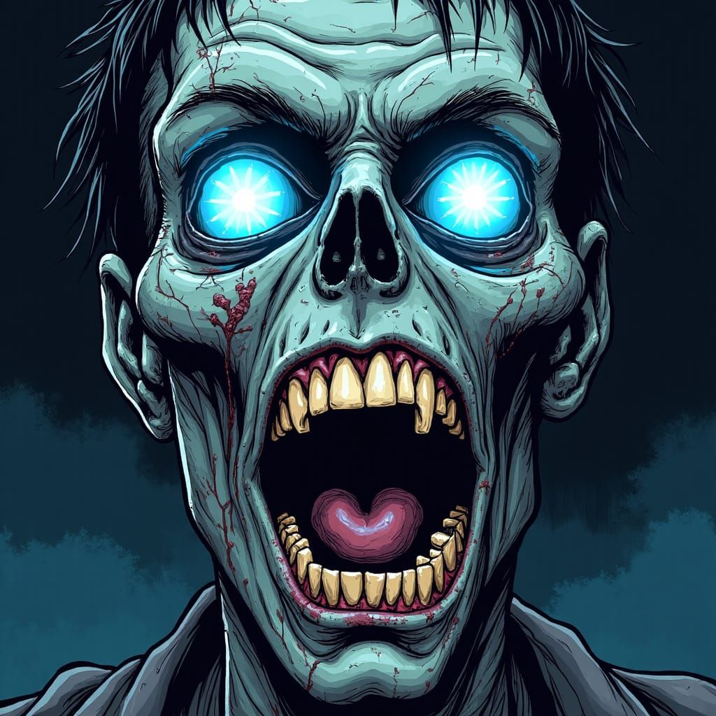 Ominous Zombie Face in Comic Book Style