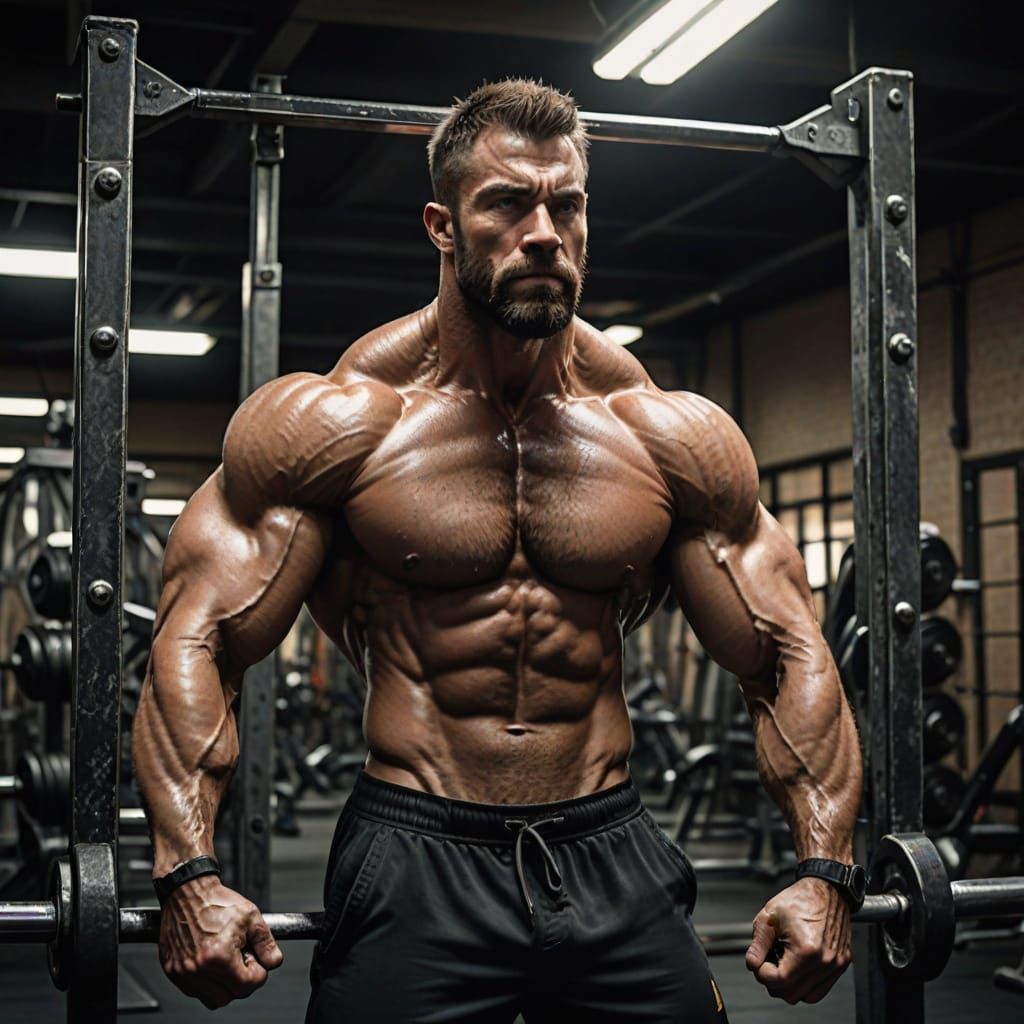Muscular Alpha Man in Gritty Gym Setting