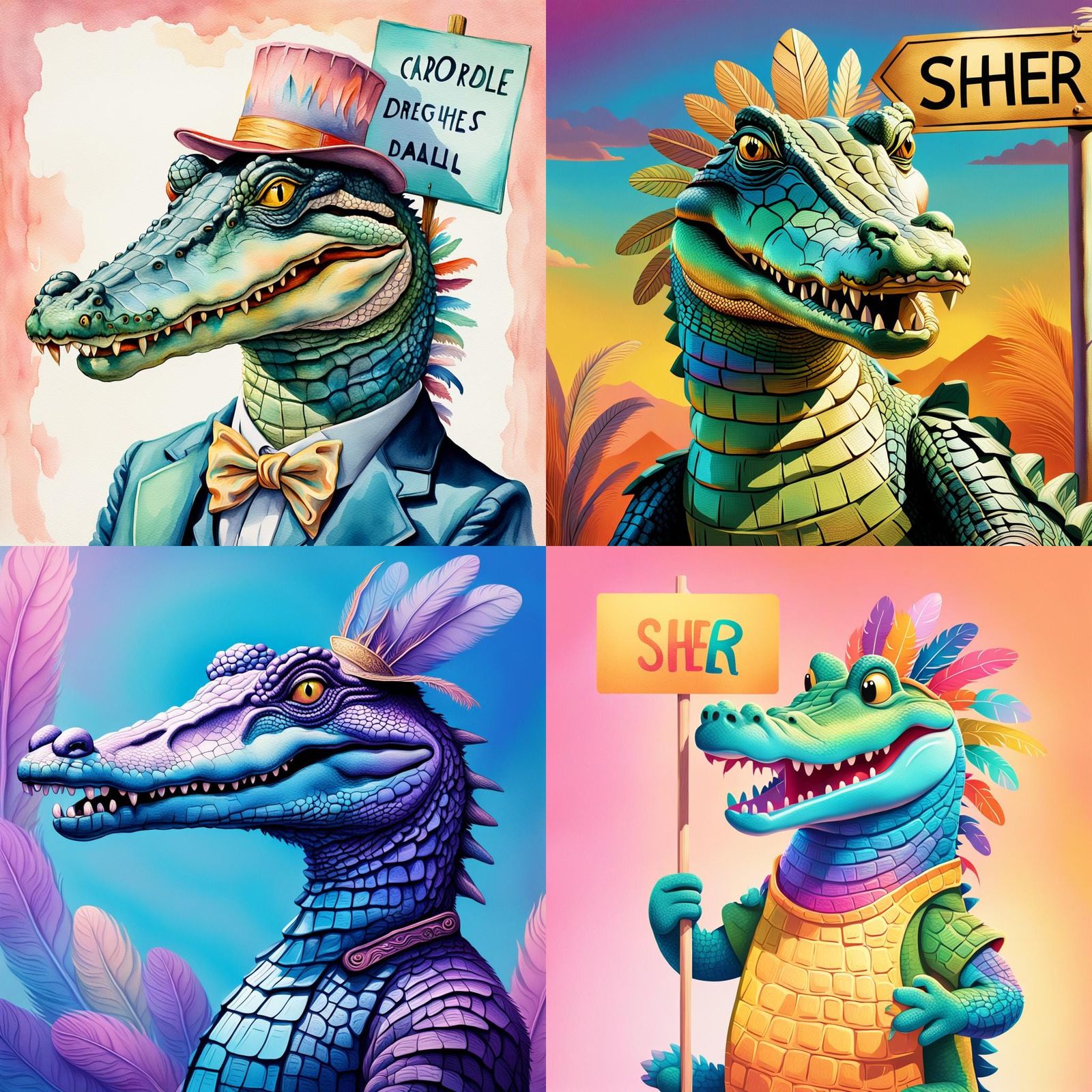 Crocodile Goddess in Headdress Carries Equality Sign