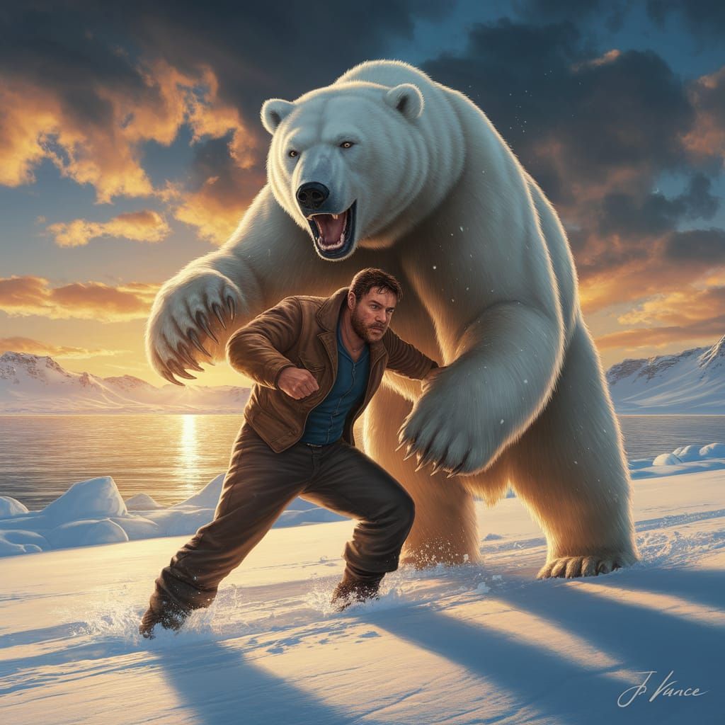 JD Vance trying to fight a polar bear in Greenland
