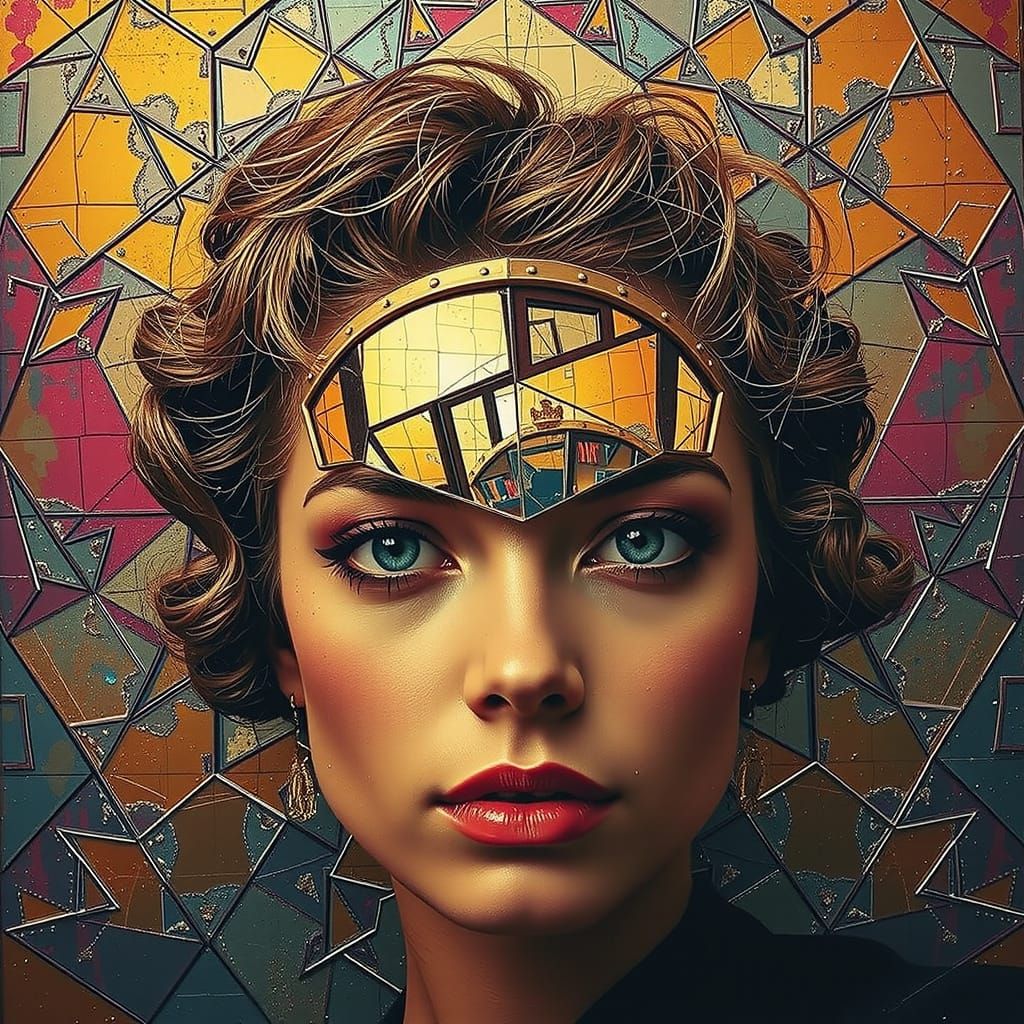 Vibrant Geometric Mirrorscape with Infinite Reflections