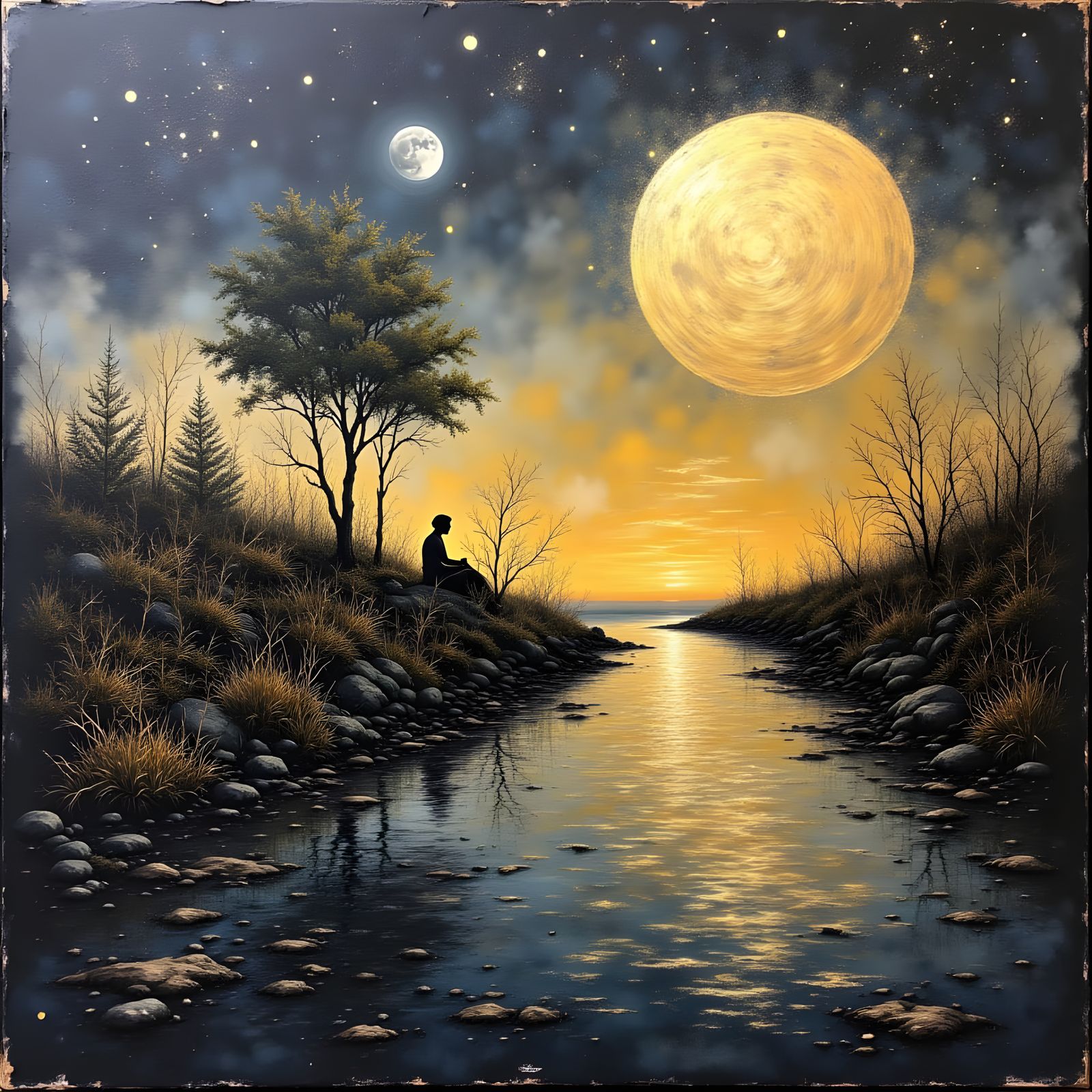 Golden Full Moon Night Fantasy Image