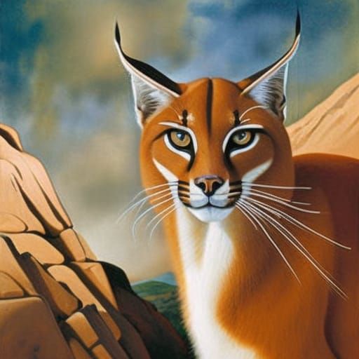 Caracal in Desert: Tonalist Action Painting