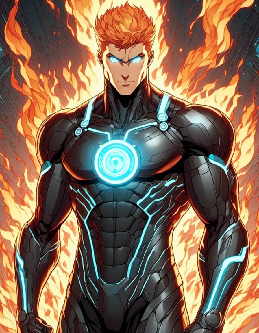 Anime style human torch <lora:Gridimation:1.0>