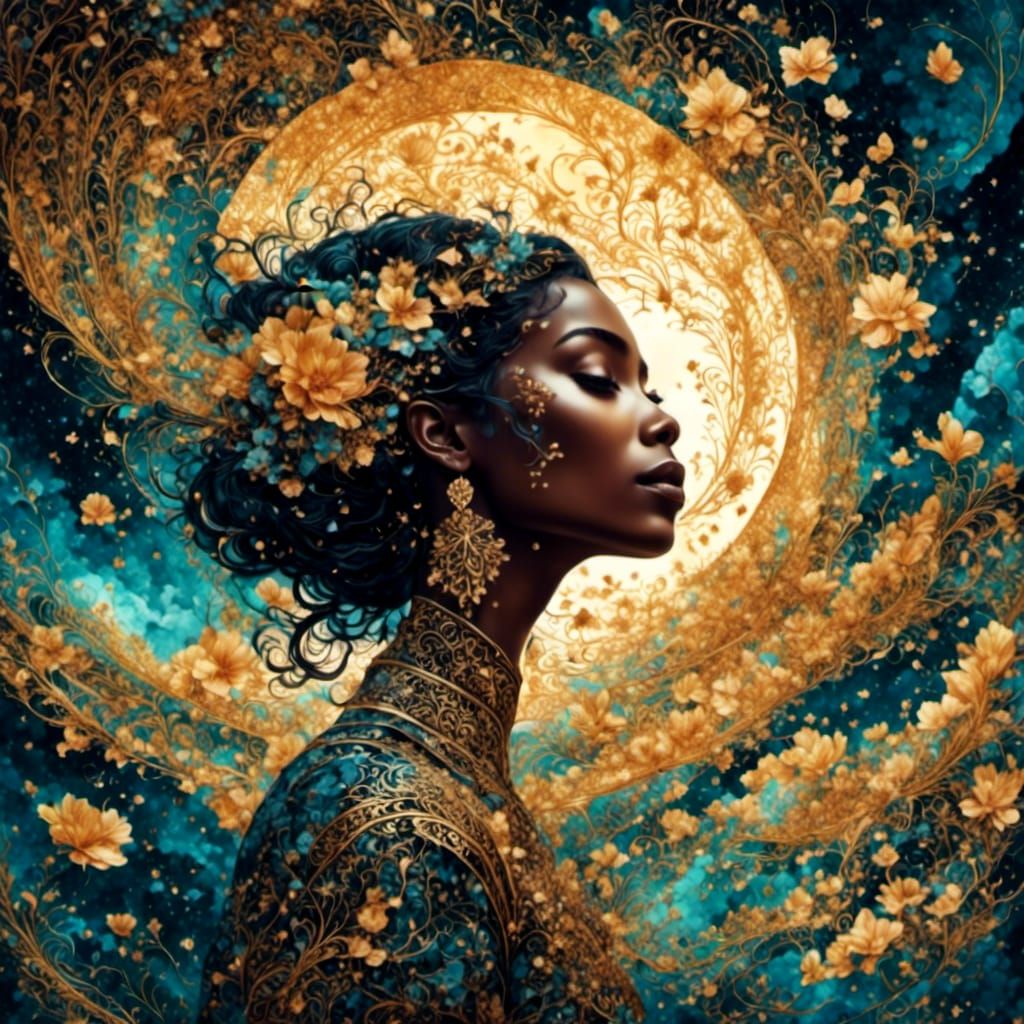 Woman Gazing at Cosmic Night Sky Illustration