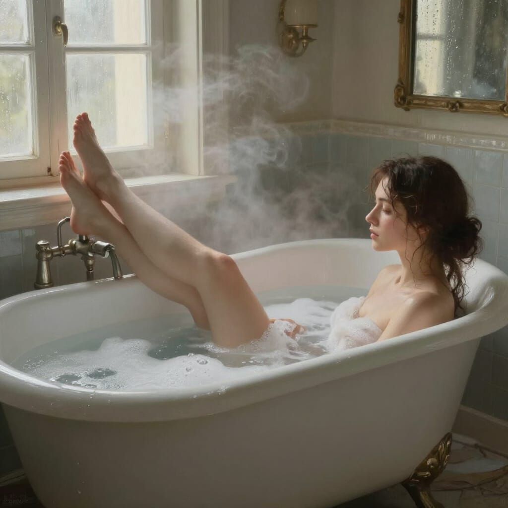 Relaxing Bath Scene in Impressionistic Style