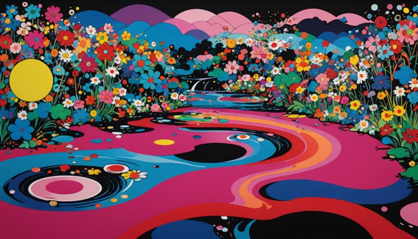 Kaleidoscopic River Garden in Pop Art Style