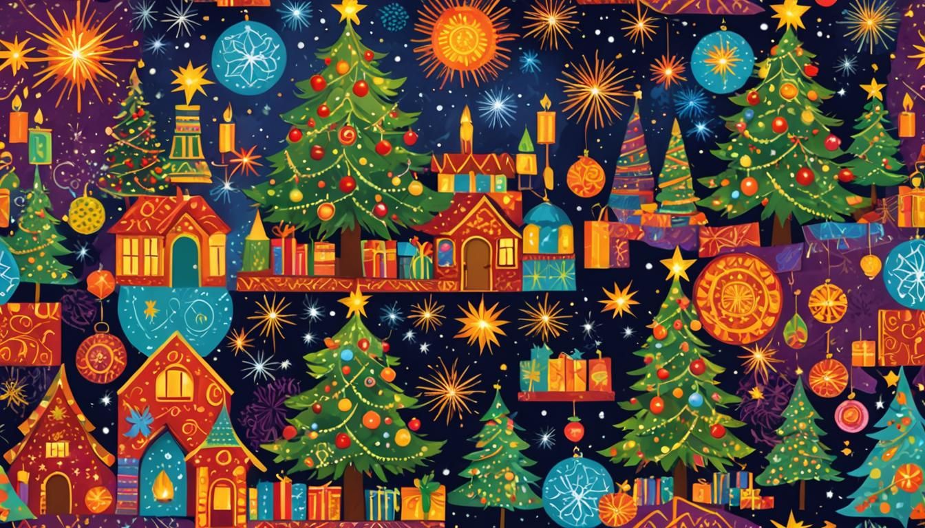 Vibrant Holiday Collage in Digital Art Style