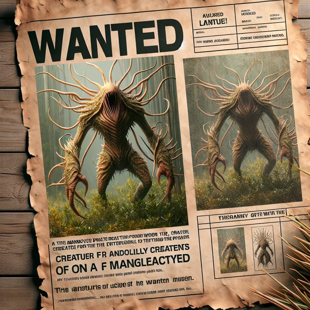 Mangrove Monster Wanted Poster in 3D Suede Fabrics