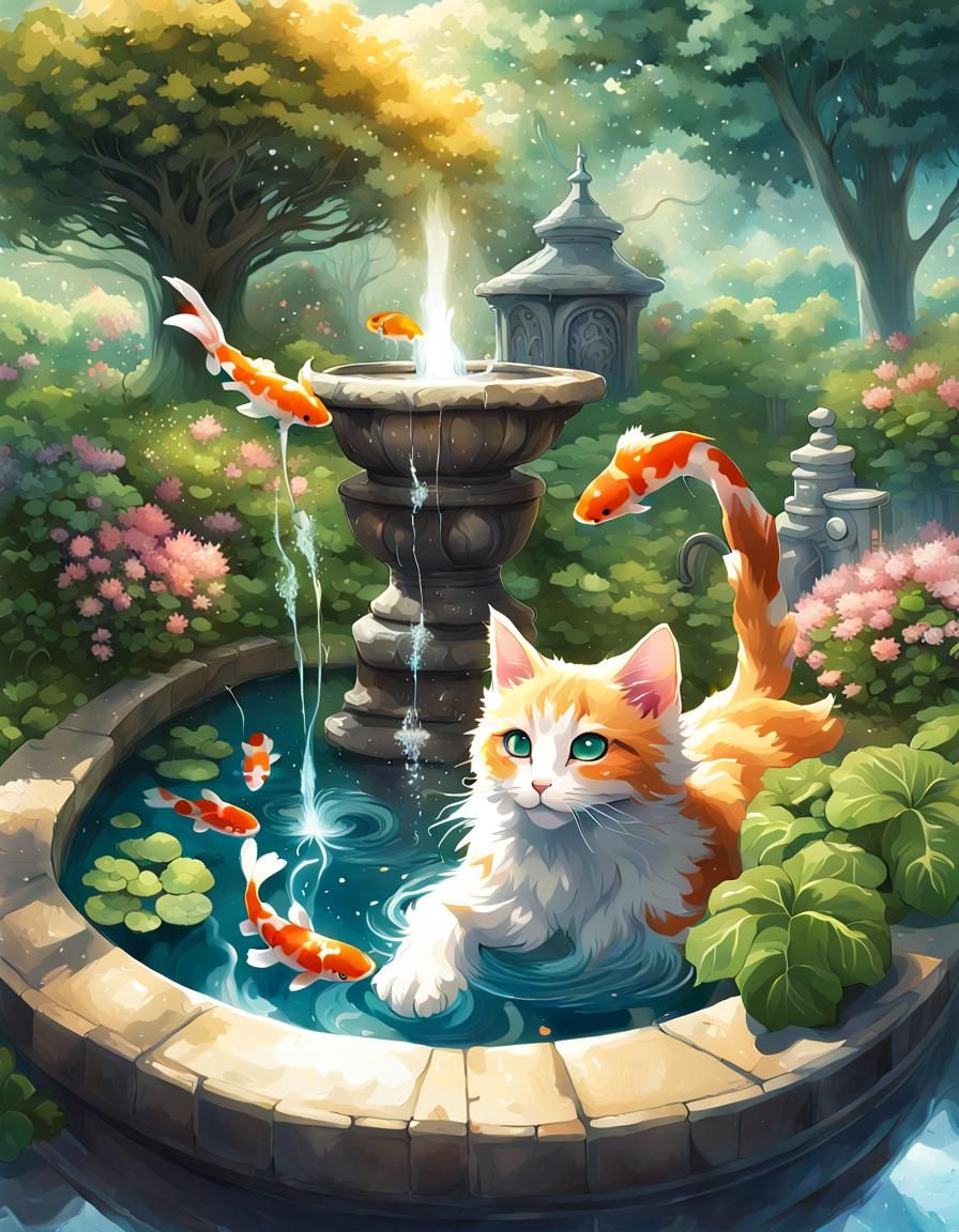 Fantasy Anime Kitten Wizard at Grand Fountain