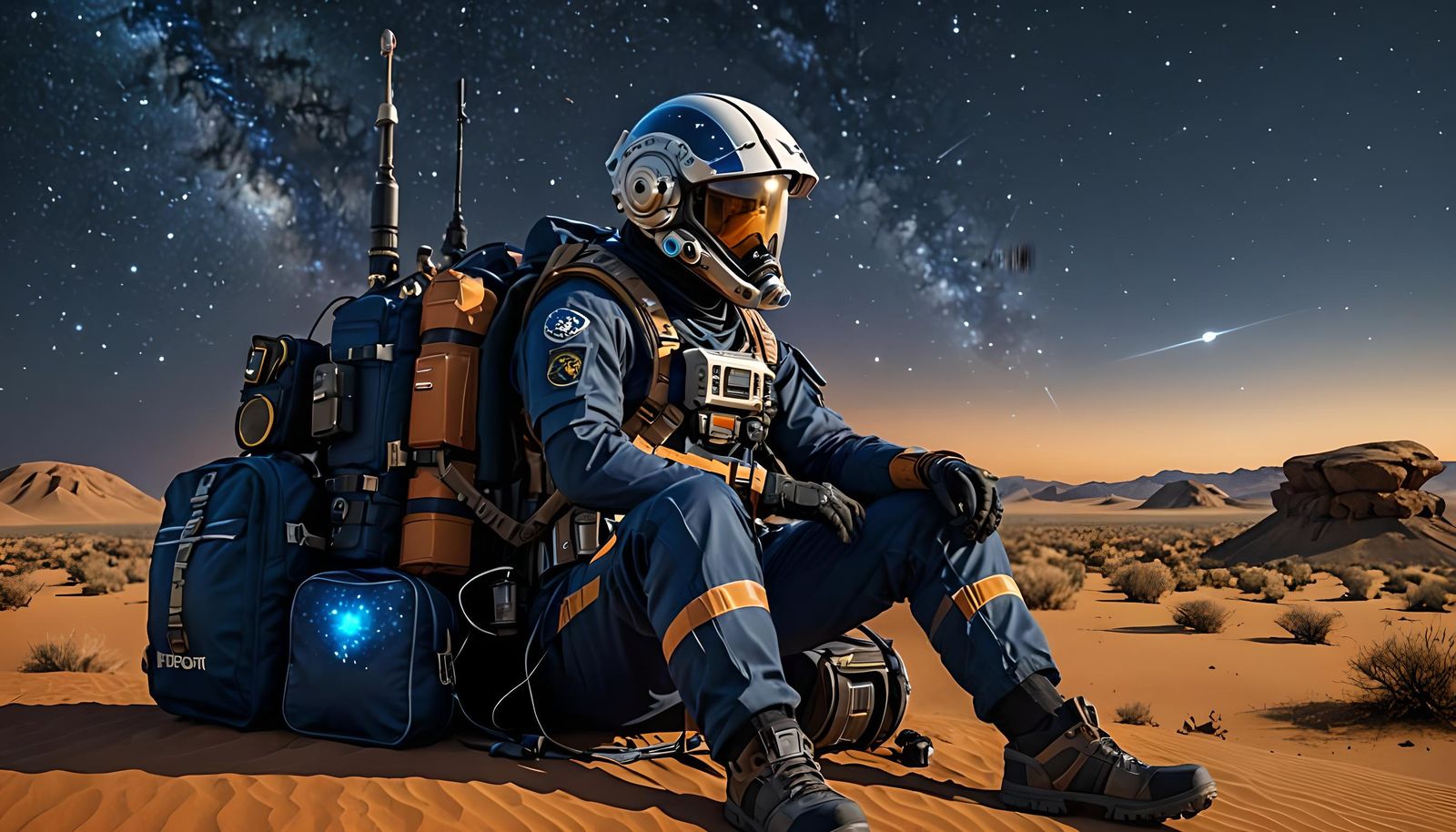 Biopunk Figure in Sahara with Nuclear Rifle