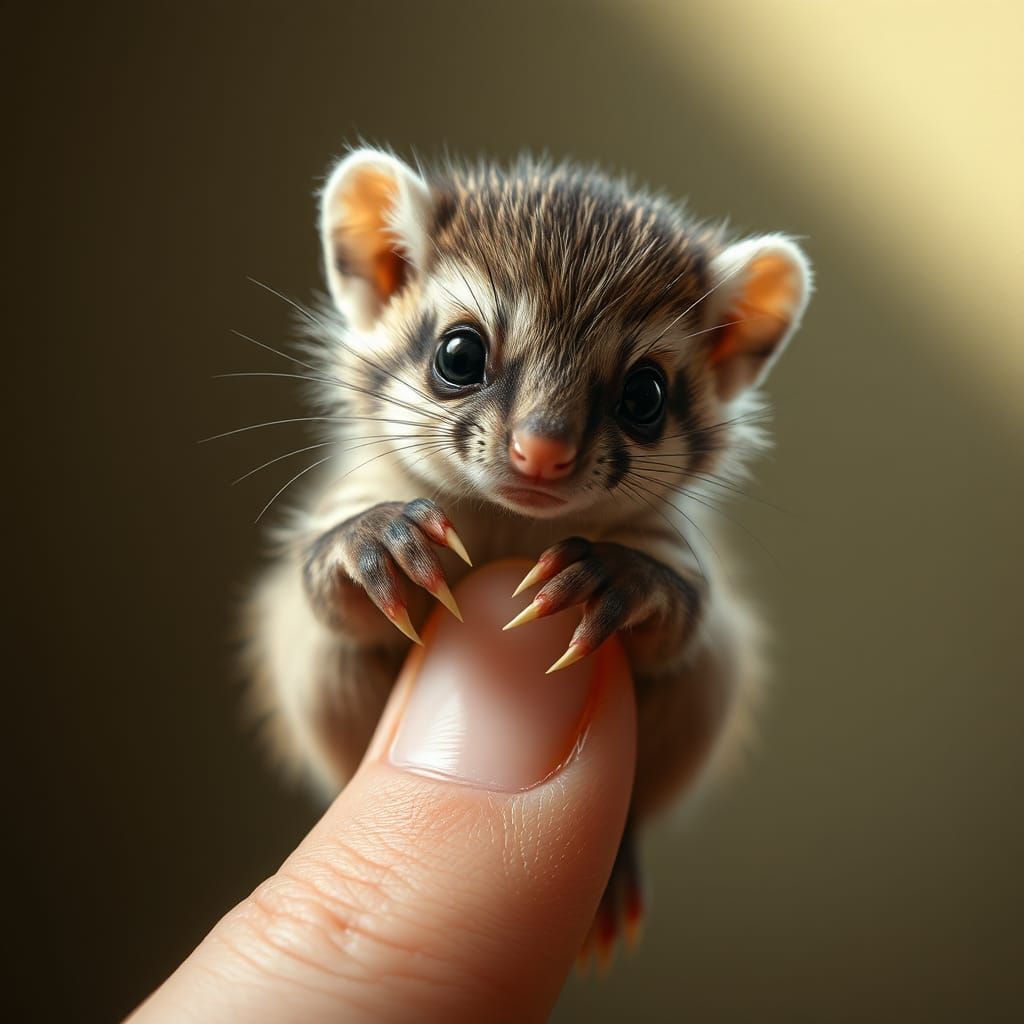 Tiny Furry Creature Clinging to a Finger