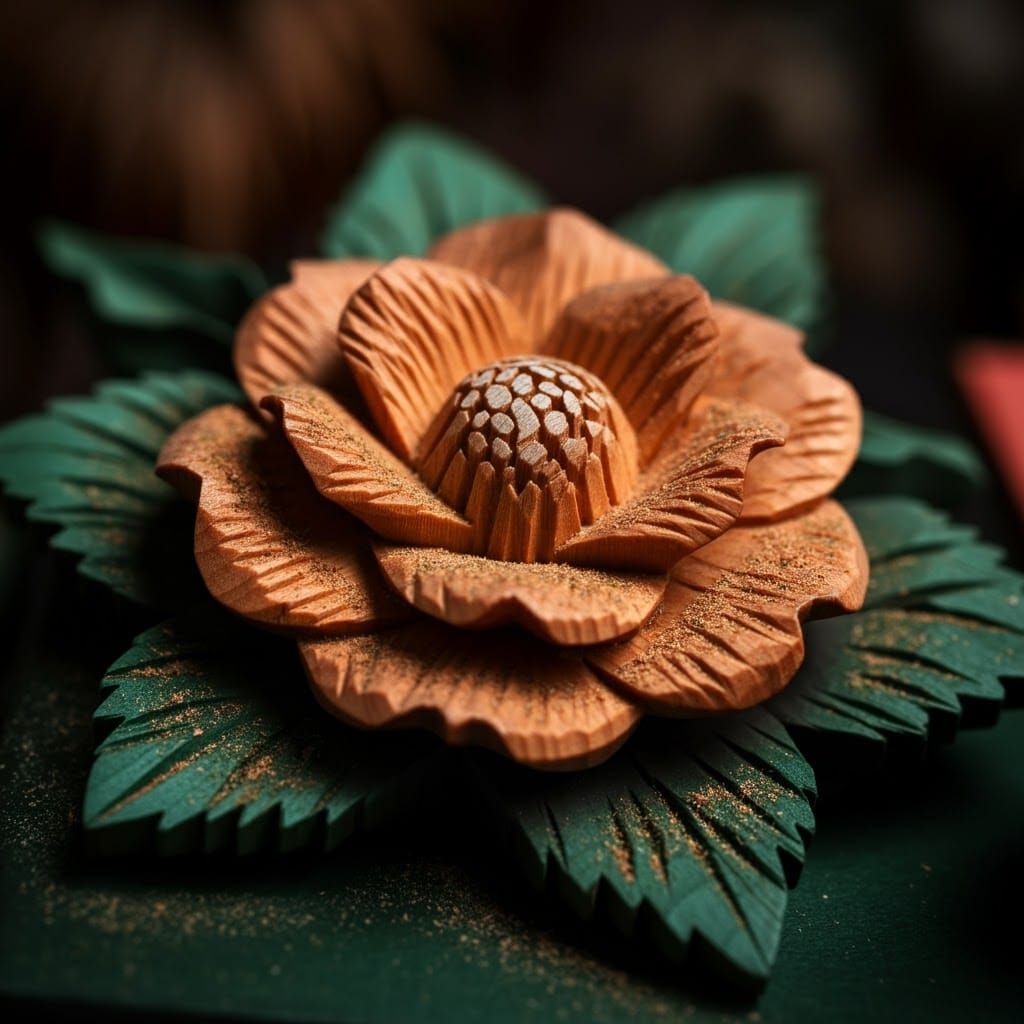 Wood Carved Flowers with Colorful Sawdust