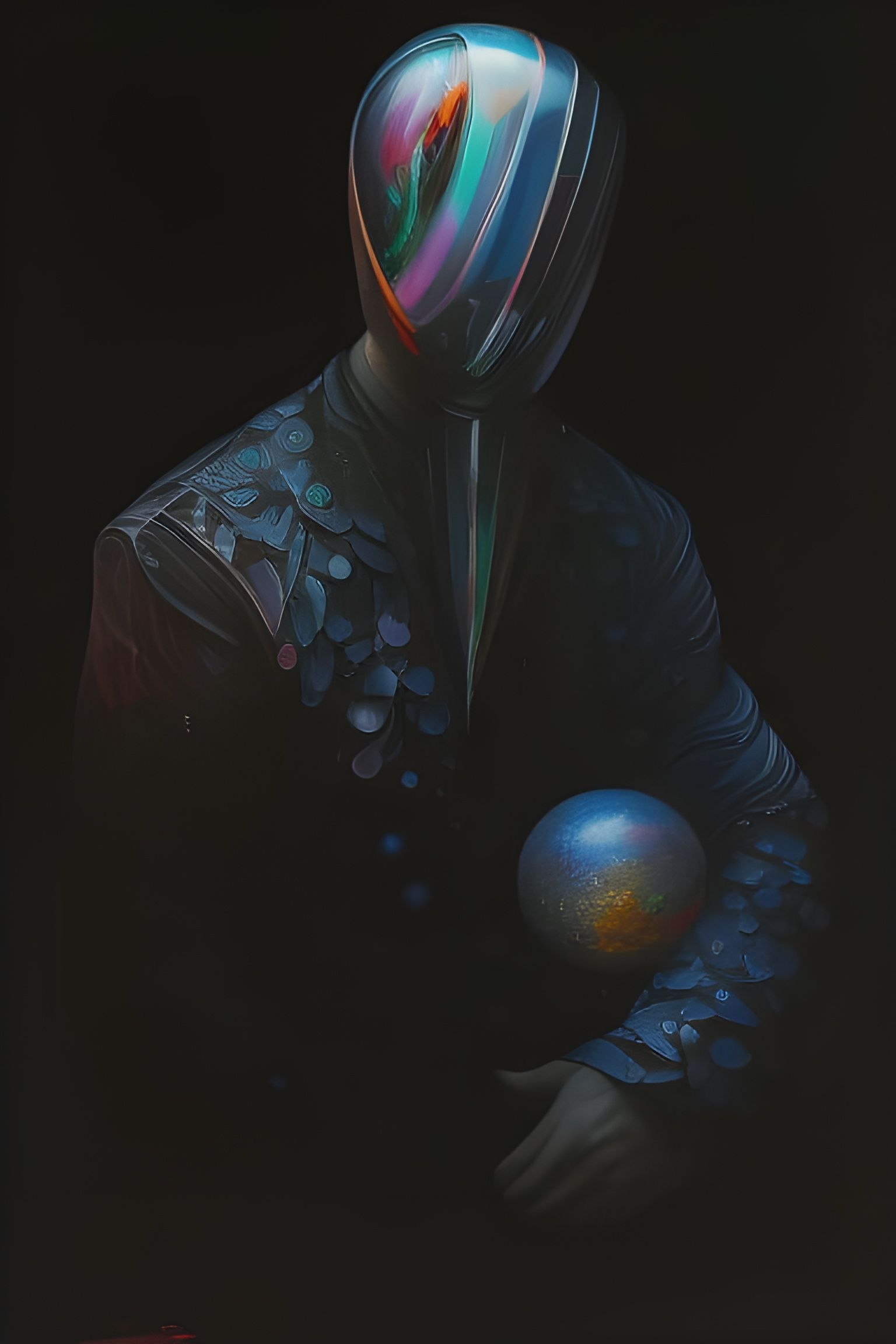 Faceless Being in Galaxy as Detailed Gouache Painting