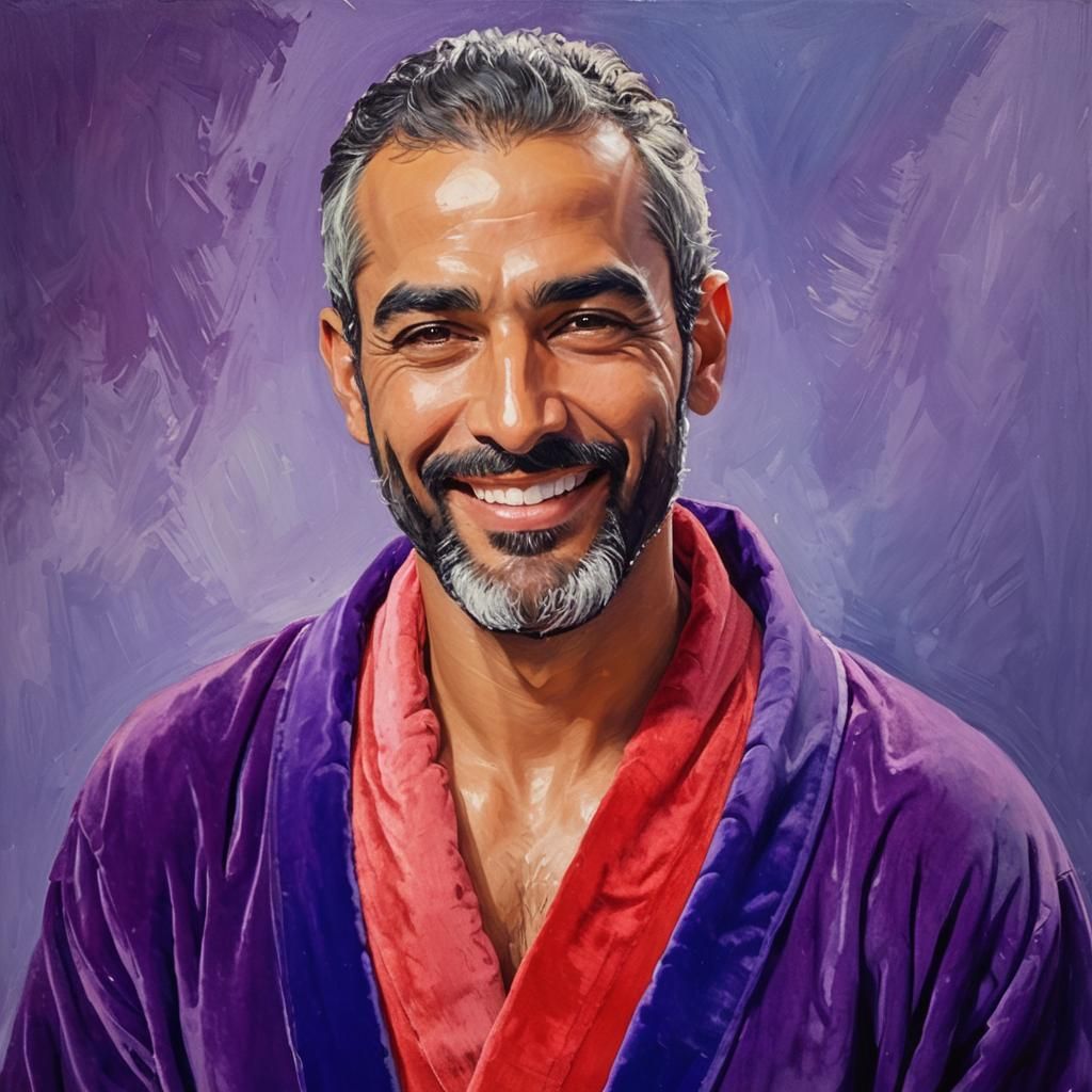 Cheerful Man in Purple Velvet Robe: Impressionist Painting
