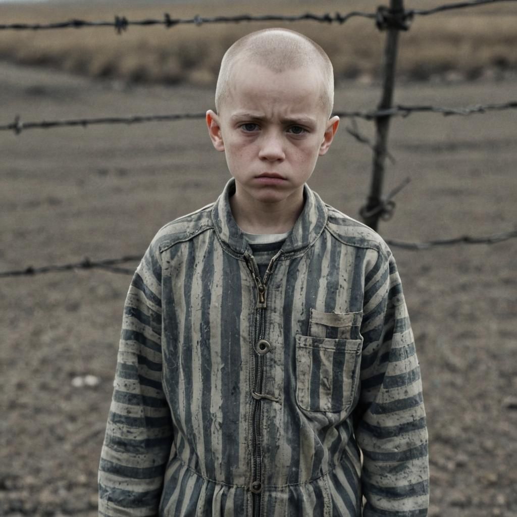 Sad Boy in Striped Suit: Cinematic Film Still