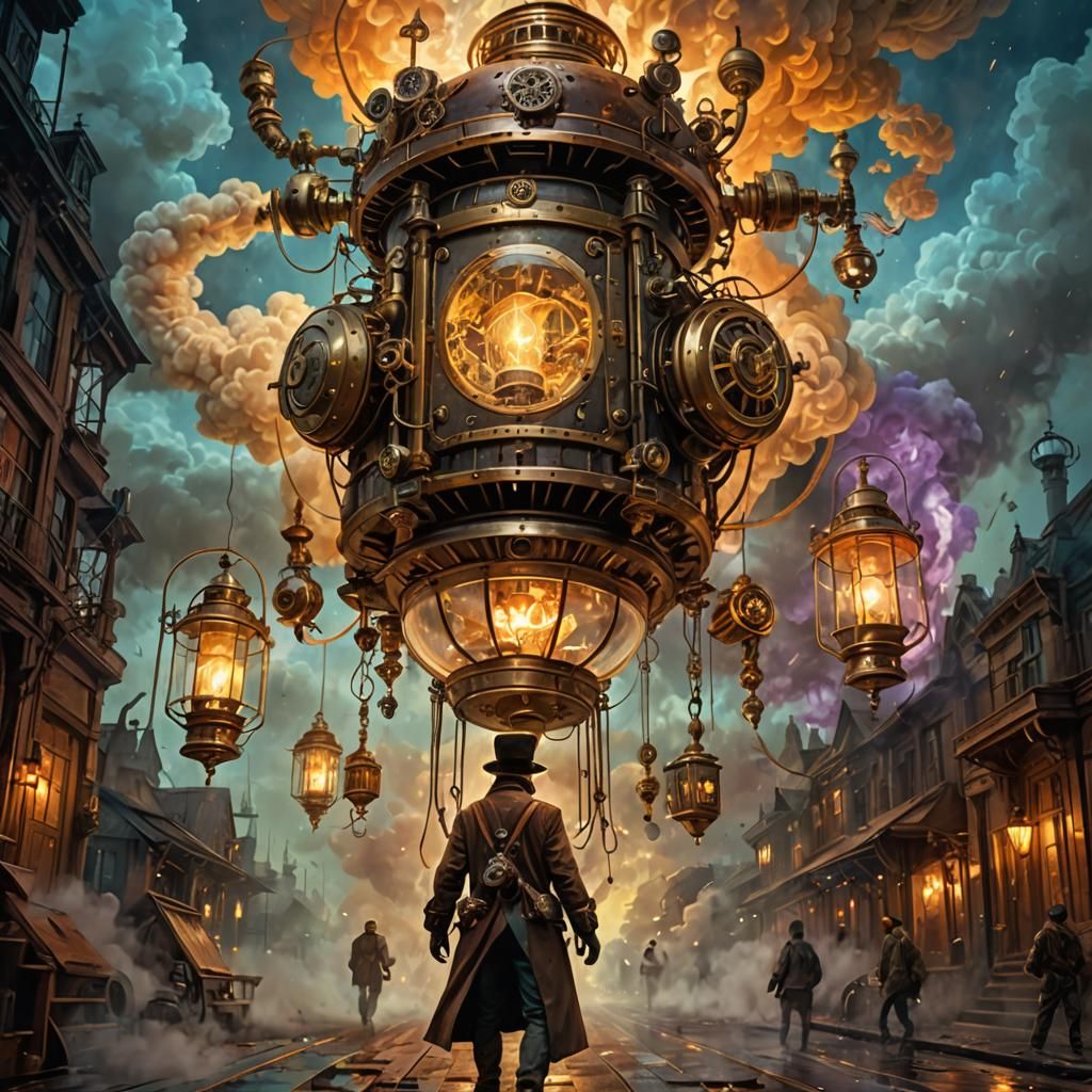 Steampunk Lantern in Psychedelic Cloudscape