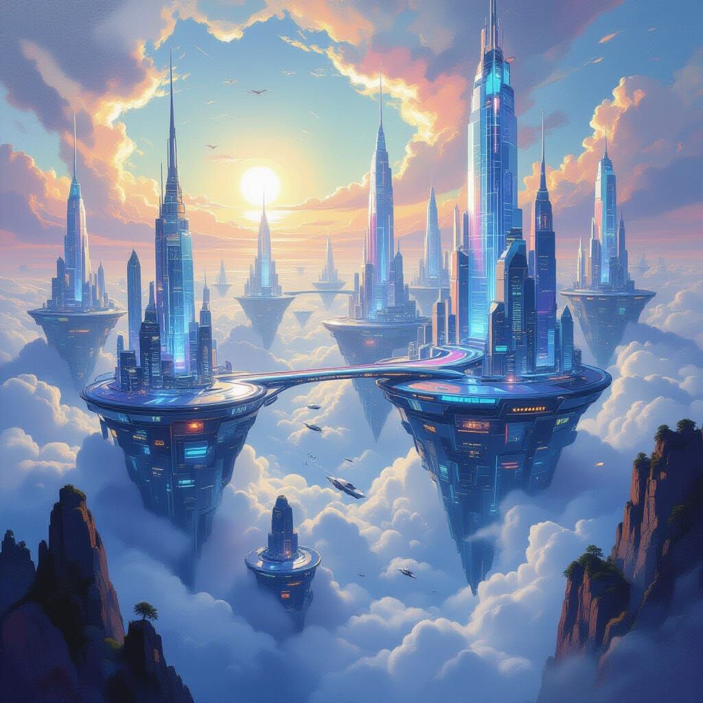 Futuristic Metropolis on Levitating Islands