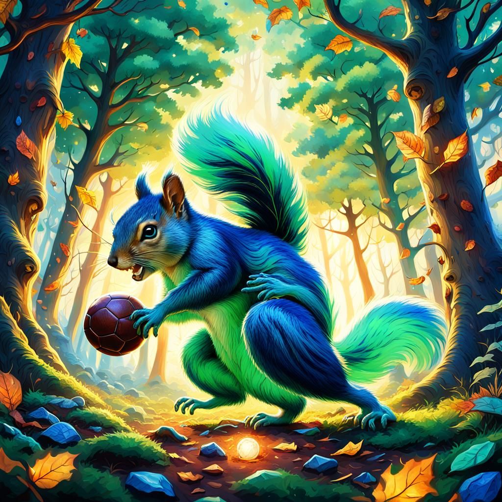Squirrel Footballer in Mystical Forest Concept Art
