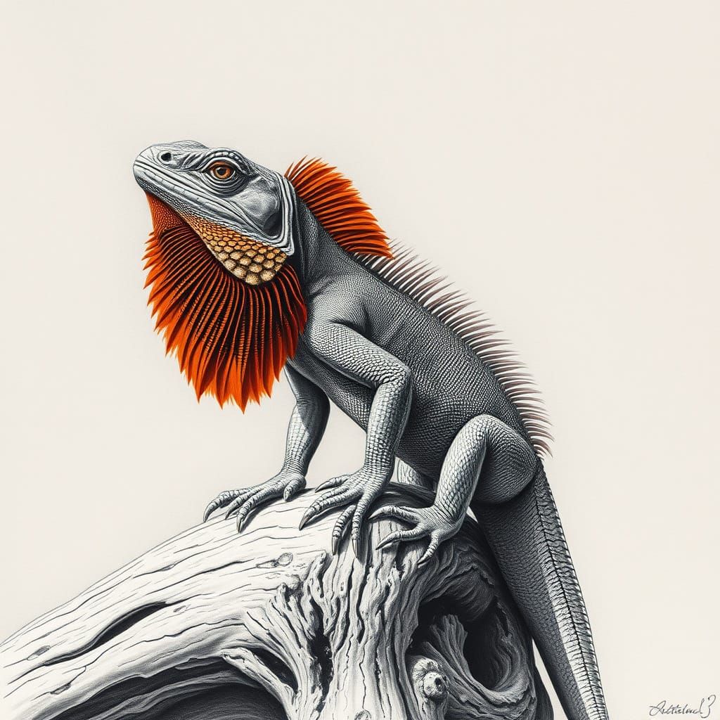 Vibrant Australian Outback Scene with a Frilled Necked Lizar...