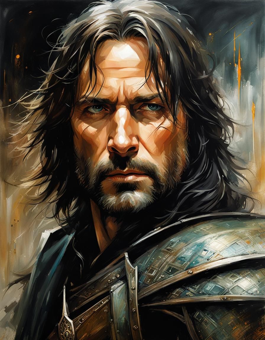 Futuristic Portrait of Aragorn in Painterly Style