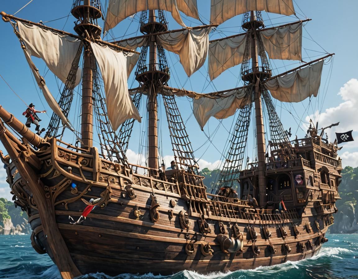 Detailed 3D Anime Pirate Ship Concept Art